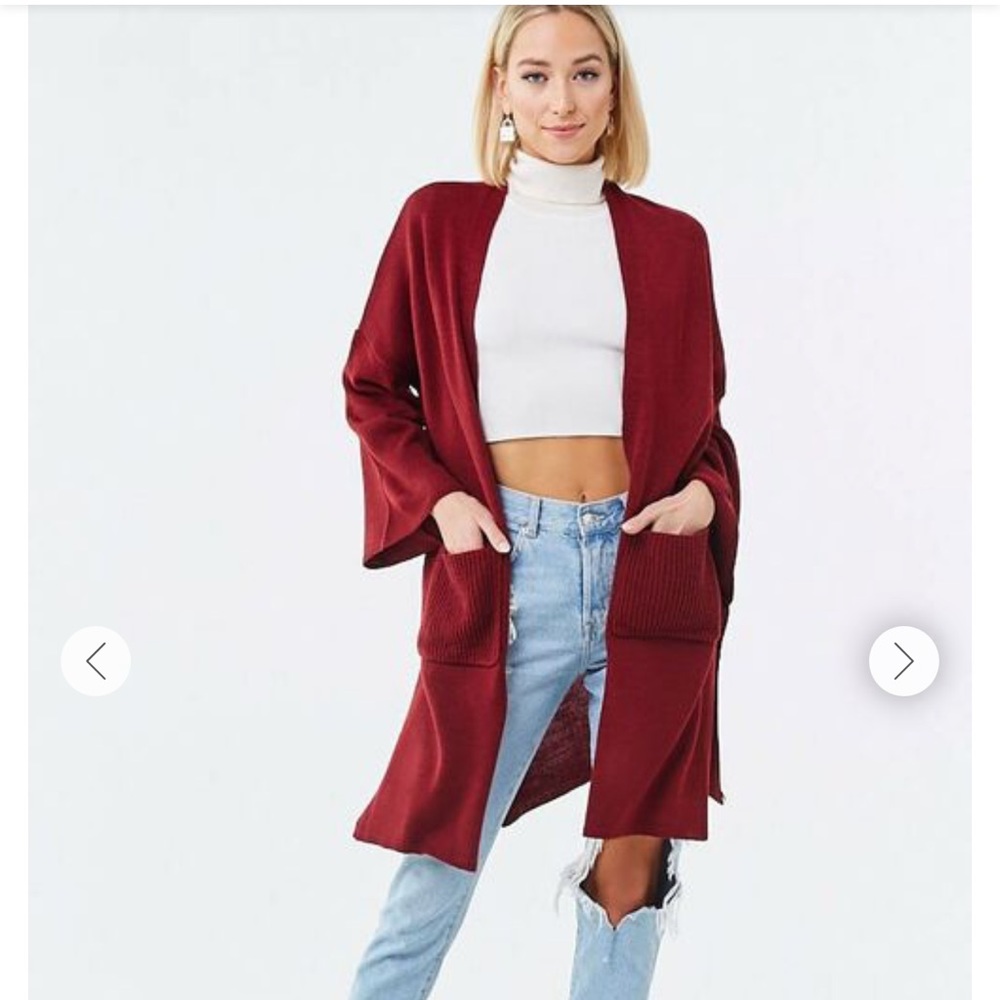 ✨ Forever 21 Burgundy Open Front Cardigan